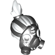 Lego Hair and Mask, Top Knot, Black Gas Mask with White Stitches Pattern / White