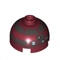 Lego Brick Round 2 x 2 Dome Top, Hollow Stud with Silver Astromech Droid Print (R4-P17) / Dark Red