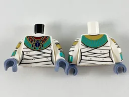 Torso Female Mummy Wrappings and Scarab Collar Pattern / White Arms with Wrappings, Gold and Dark Turquoise Bracelets Pattern / Sand Blue Hands