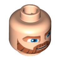 Lego Minifig Head Obi-Wan Kenobi, Beard Thick with Lines, Brown Eyebrows, Moustache, Large Blue Eyes Print [Blocked Open Stud] / Light Nougat