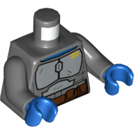 Lego Torso Armor, Light Bluish Gray Panels, Reddish Brown Belt print (Bo-Katan Kryze), Dark Bluish Gray Arms, Blue Hands / Dark Bluish Gray