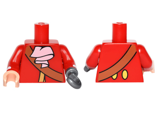 Lego Torso Pirate Gold Trim, Crossbelt, White Ascot Pattern / Red Arms with White Stripe Pattern / Light Nougat Hand Right / Flat Silver Hook Left