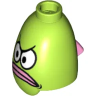 Minifig Head Special, Conical, Fish with Frowning Eyes and Pink Lips Print (Spongebob Bus Driver) / Lime