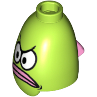 Lego Minifig Head Special, Conical, Fish with Frowning Eyes and Pink Lips Print (Spongebob Bus Driver) / Lime