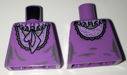 Lego Torso Female Dress with Lavender Ruffled Collar Front and Back Pattern