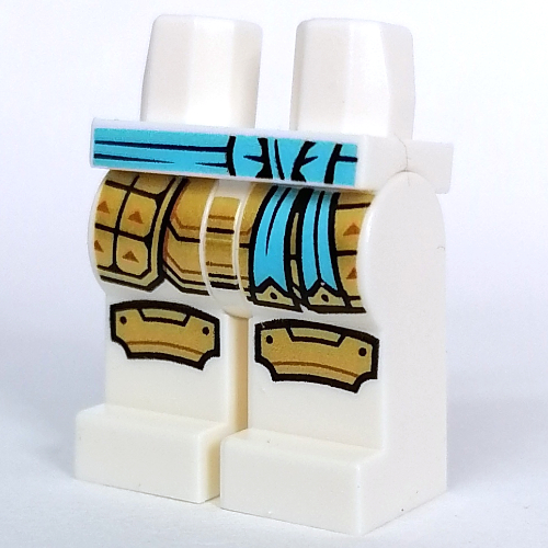 Lego Hips and White Legs with Gold Knee Pads, Loins, Dark Turquoise Belt print / White