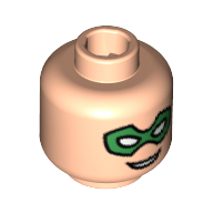 Lego Minifig Head Robin, Dual Sided, Green Eyemask, Smile Print [Blocked Open Stud] / Light Nougat