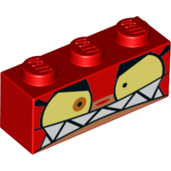 Lego Brick 1 x 3 with Unikitty Angry, Big Mouth, Sharp Teeth print / Red