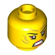 Minifig Head Sora, Coral Eyeshadow and Lips, Gold Markings, Golden Eyes / Angry Grin Print / Yellow