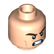 Lego Minifig Head Kite Man, Dual Sided Thick Dark Brown Eyebrows, Cheek Lines, Open Mouth Smile / Teeth Angry Print [Hollow Stud] / Light Nougat