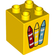 Lego Duplo Brick 2 x 2 x 2 with Crayons Print / Yellow
