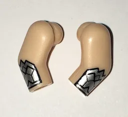 Arm, (Matching Left and Right) Pair with Silver Gauntlets Pattern / Light Nougat