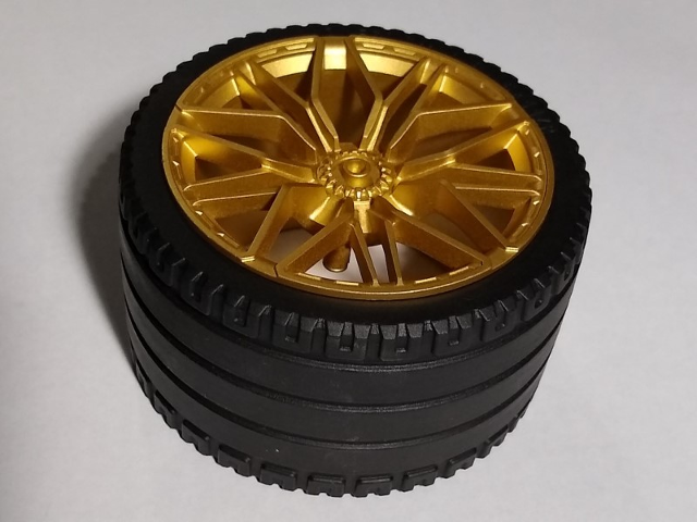 Lego Wheel 62.3mm D. x 42mm Technic Racing Large with 10 'Y' Spokes with Black Tire 81.6 x 44 ZR Technic Straight Tread (68577 / 23799)