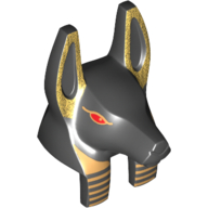 Lego Minifig Head Special, Anubis Guard with Gold Detailing and Red Eyes Print / Black