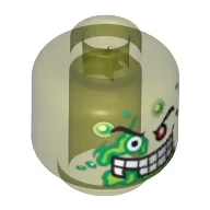 Minifig Head Dr D. Zaster / Slime Face, 1 Red Eye, White Teeth, Missing Tooth Print [Blocked Open Stud] / Trans-Neon Green
