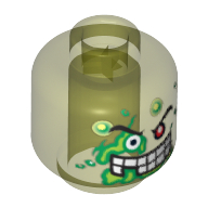 Lego Minifig Head Dr D. Zaster / Slime Face, 1 Red Eye, White Teeth, Missing Tooth Print [Blocked Open Stud] / Trans-Neon Green