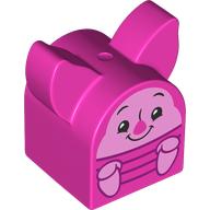 Lego Duplo Brick 2 x 2 x 2 Curved Top with Long Pointed Ears, Piglet Print / Dark Pink