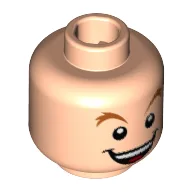 Minifig Head Peter Pan, Dark Orange Raised Eyebrows, Open Mouth with Teeth and Tongue Print / Light Nougat