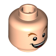 Lego Minifig Head Peter Pan, Dark Orange Raised Eyebrows, Open Mouth with Teeth and Tongue Print / Light Nougat
