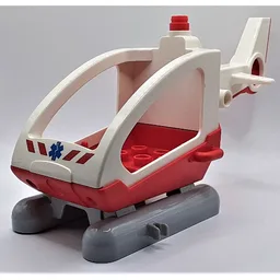 Duplo Helicopter Body with Cabin (Skids not Removable) with Red Base and EMT Star of Life Print / White
