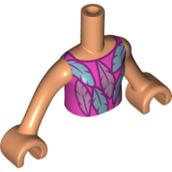 Lego Minidoll Torso Girl, Dark Pink Top, Magenta Trim, Feathers print, Nougat Arms and Hands / Nougat