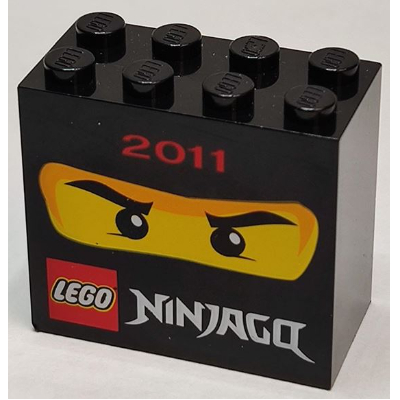 Lego Brick 2 x 4 x 3 with '2011 Ninjago' Print / Black