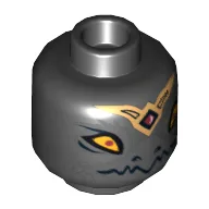 Minifig Head Rawzom, Dual Sided, Raven with Beak and Gold Crown, Wide Eyes / Narrow Eyes Print [Hollow Stud] / Black