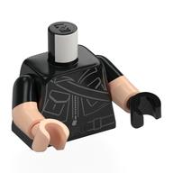 Lego Torso, Odd Dual Molded Arms, Jacket, Silver Zipper, Black Strap, Belt print, Black Sleeves Pattern, Light Nougat Arms, Left Light Nougat Hand, Right Black Hand / Black