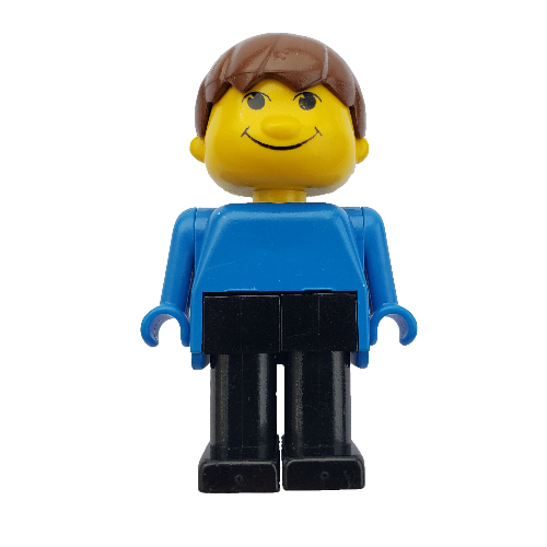 Lego Basic Figure Human Boy Blue, Black Legs, Brown Hair / [No Color/Any Color]