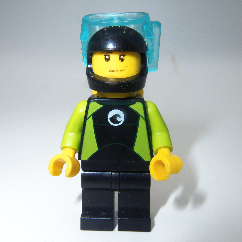 Lego Diver, Man, Black and Lime Wetsuit, Black Helmet and Mask