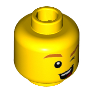 Lego Minifig Head Unicorn Guy, Orange Eyebrows, Wink Smile / Yellow