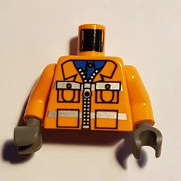 Torso Construction Jacket with Zipper, Blue Shirt, Safety Stripes Print, Orange Arms, Dark Gray Hands / Orange