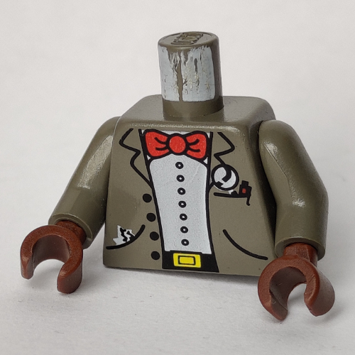 Lego Torso Jacket, Shirt, Bow Tie, Pockets, Buckle Print, Dark Gray Arms, Brown Hands / Dark Gray