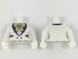 Torso Female Tuxedo Jacket, Large Gold Bow, Black Lapels and Pockets, Silver Speckles Pattern / White Arms with Silver Speckles Pattern / White Hands