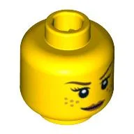 Minifig Head Pharaoh's Quest Helena Tova Skvalling, Brown Eyebrows and Freckles, Scared / Smiling Print / Yellow