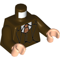 Lego Torso Jacket, Vest, White Shirt, Red Tie with White Dots print, Dark Brown Arms, Light Nougat Hands / Dark Brown