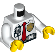 Lego Torso Shirt, Fire Badge, Radio, Utility Belt with Screen, Red Tie Print, White Arms, Yellow Hands / White