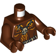 Lego Torso Bare Chest with Skull Necklace and Body Paint Print, Reddish Brown Arms and Hands / Reddish Brown
