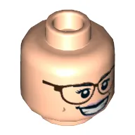 Minifig Head Abby Yates, Dual Sided, Reddish Brown Glasses, Bright Pink Lips, Smile / Smirk Print [Hollow Stud] / Light Nougat