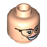 Lego Minifig Head Abby Yates, Dual Sided, Reddish Brown Glasses, Bright Pink Lips, Smile / Smirk Print [Hollow Stud] / Light Nougat