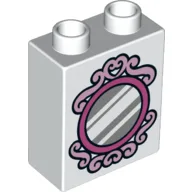 Duplo Brick 1 x 2 x 2 with Silver Mirror Print / White
