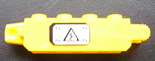 Lego Hinge Brick 1 x 4 Locking with Black Electricity Danger Sign on White Background Pattern Model Left Side (Sticker) - Set 7248