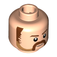 Lego Minifig Head GCPD Officer, Dark Brown Eyebrows, Sideburns, Moustache, Medium Nougat Stubble Print [Hollow Stud] / Light Nougat
