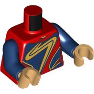 Lego Torso, Blue/Red Armor, Gold Swirl Decoration print, Dark Blue Arms, Warm Tan Hands / Red