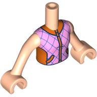 Lego Minidoll Torso Girl with Light Nougat Arms and Hands with Bright Pink Jacket, Reddish Orange Zipper, Collar, Dark Blue Diamonds print / Light Nougat