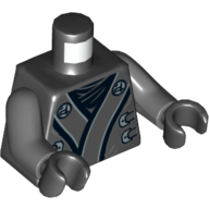 Lego Torso Robe with Grey and Silver Sash Print, Dark Bluish Gray Arms, Black Hands / Black