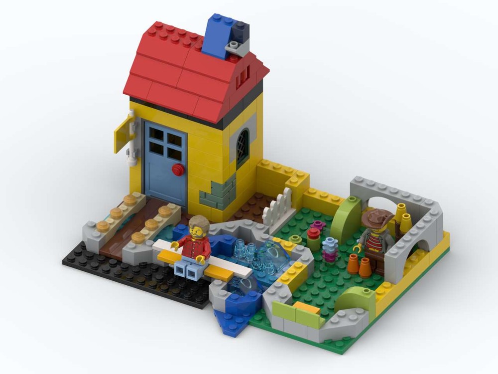 Lego Little house with vegetable garden and bridge
