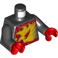 Lego Torso Robe with Red Sash and Fire Print (Kai), Black Arms, Red Hands / Black