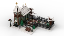 Winter Village Church with Graveyard