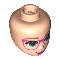 Lego Minidoll Head Nougat Eyebrows, Dark Pink Glasses and Lips, Sand Green Eyes print / Light Nougat